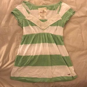 White and green striped Hollister top, size M